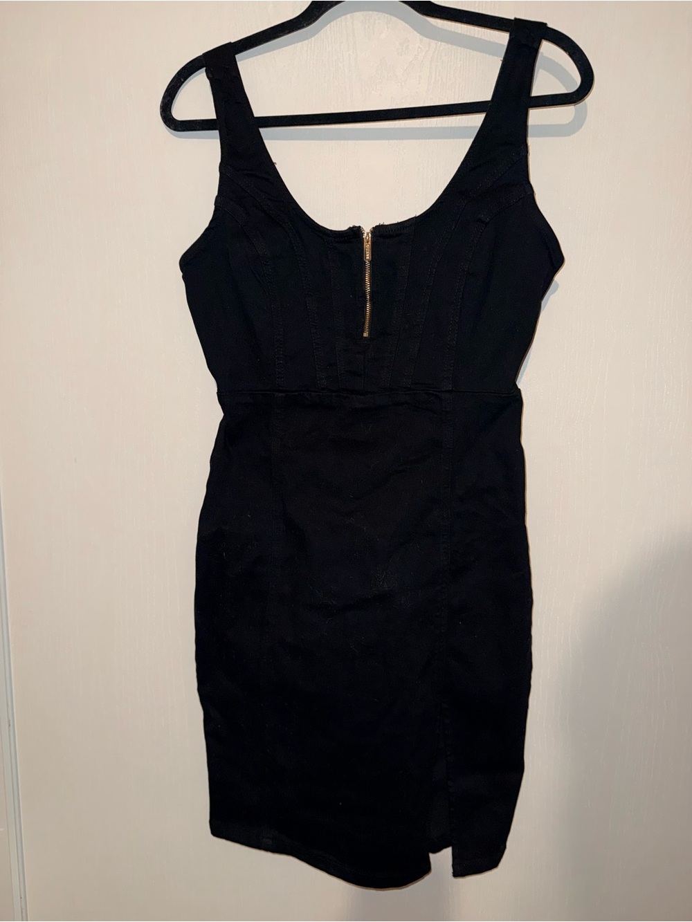 Guess Black Mini Bodycon Dress with Gold Zip